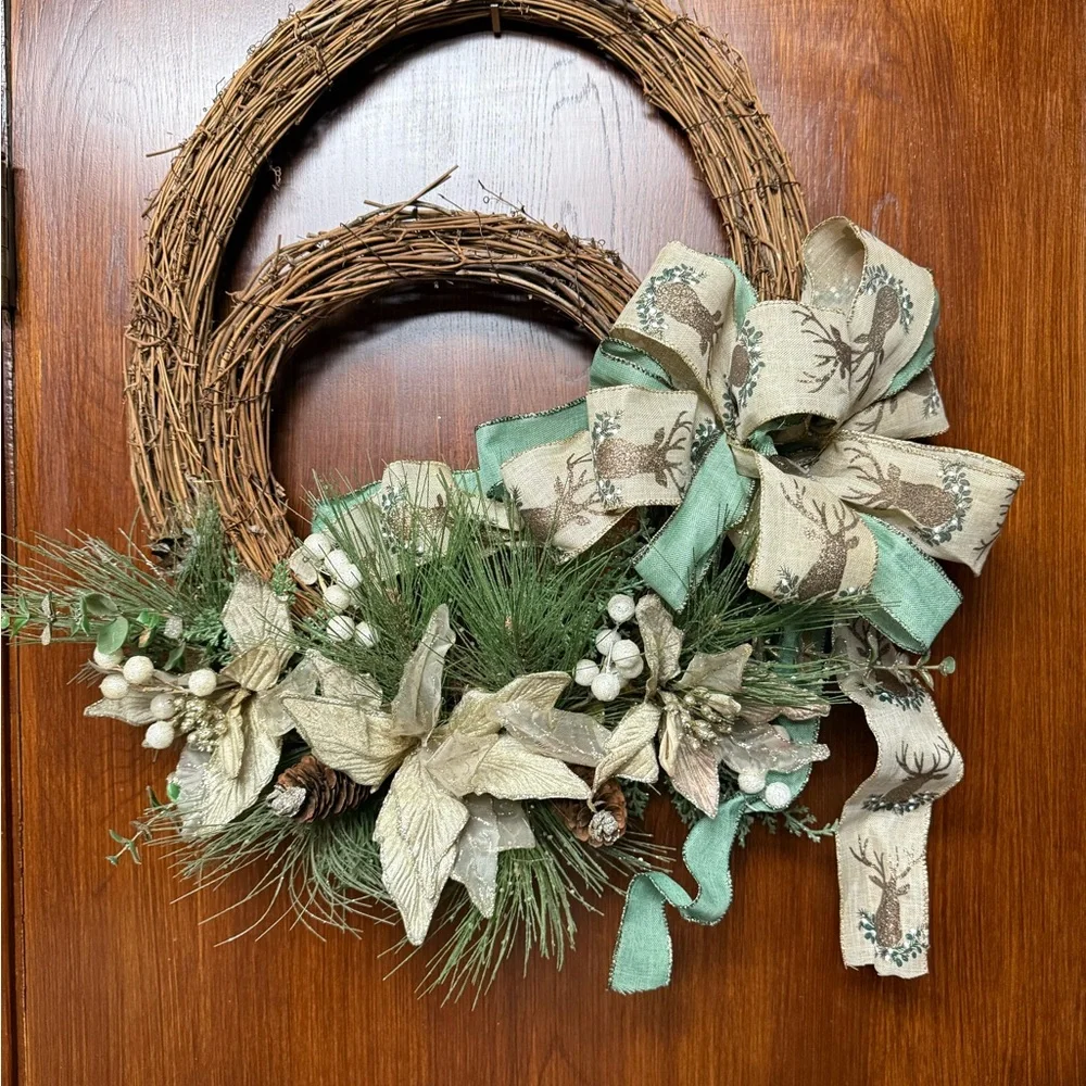 Signature Rustic Holiday Wreath with Bow deer design
